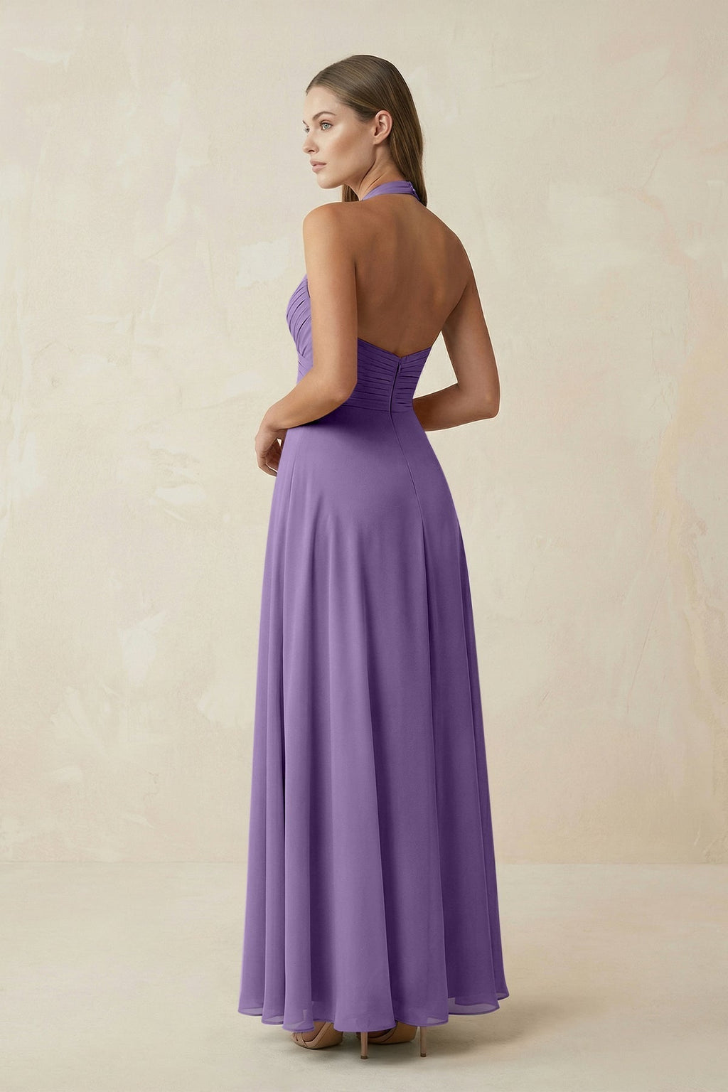 A-Line Pleated Chiffon V-Neck Bridesmaid Dress in Tahiti