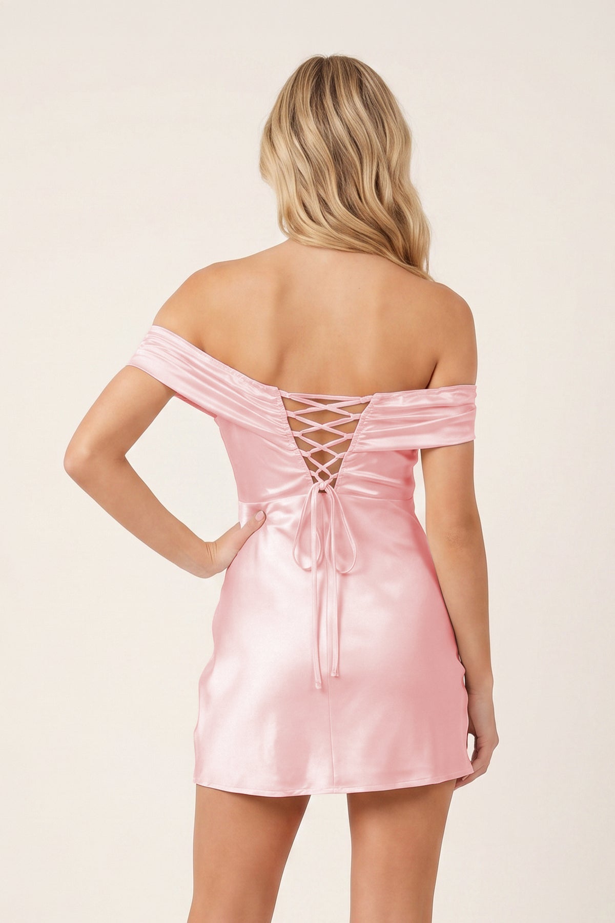 Aqua Off-the-Shoulder Satin Sheath Homecoming Dress