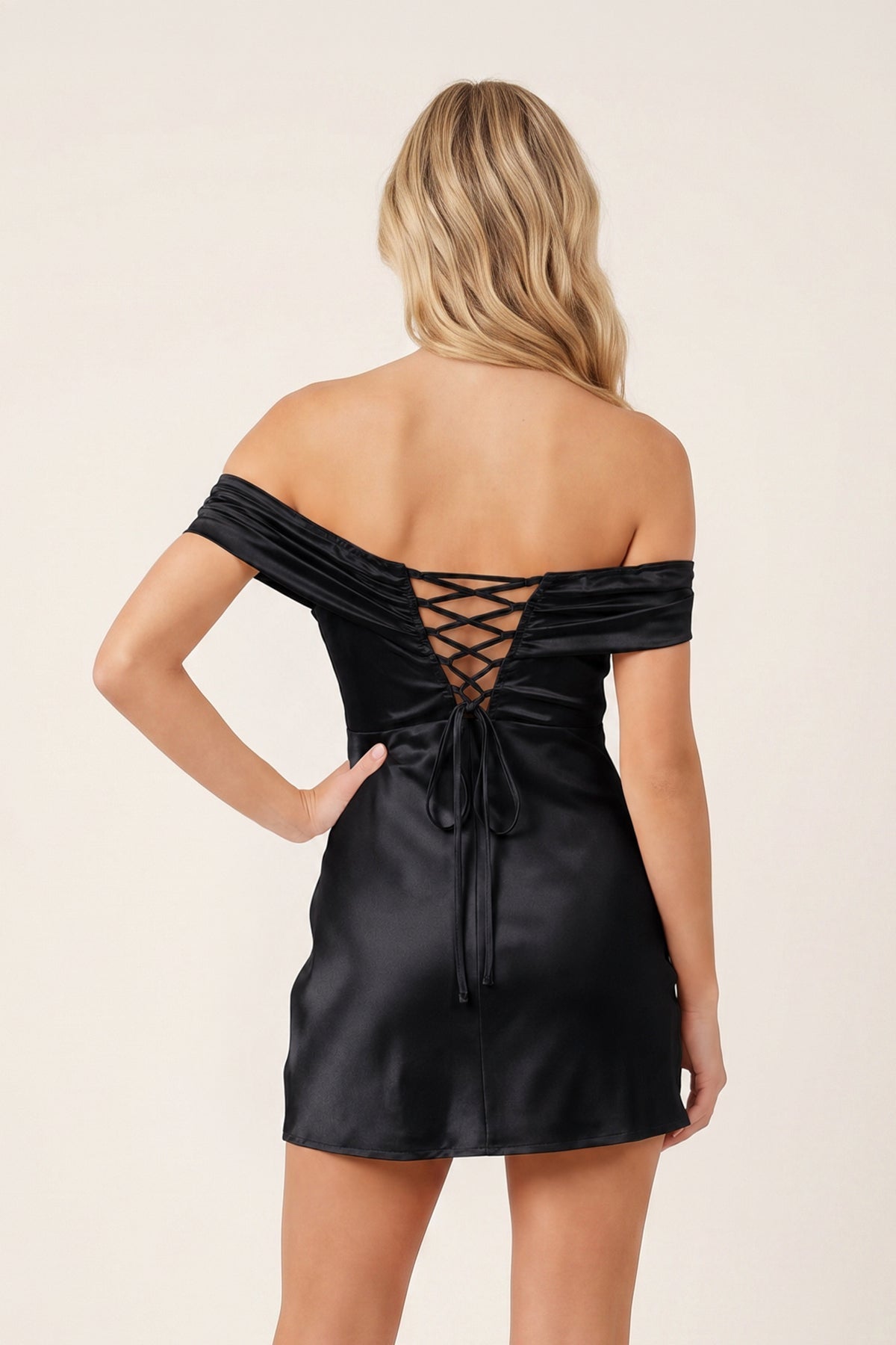 Aqua Off-the-Shoulder Satin Sheath Homecoming Dress