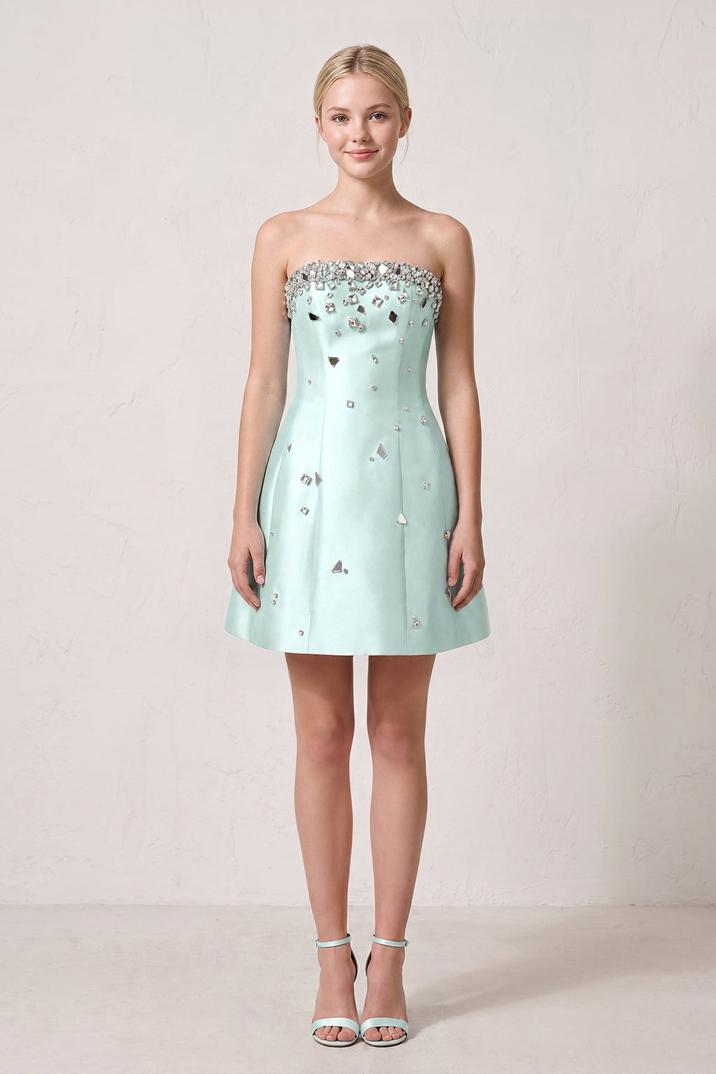 Candy Pink Rhinestones Satin Strapless A-Line Homecoming Dress