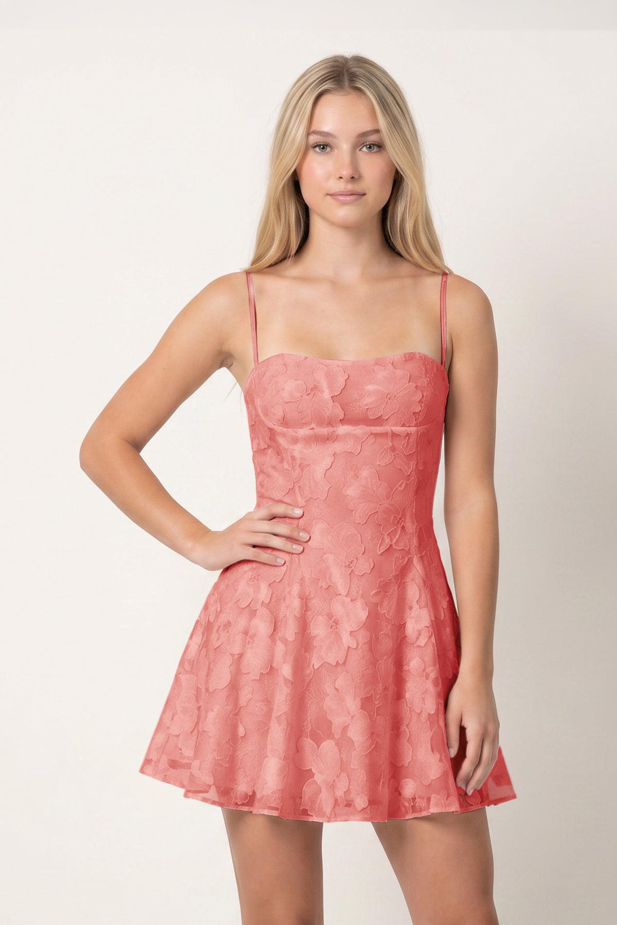 Spaghetti Straps A-Line Chiffon Jacquard Homecoming Dress