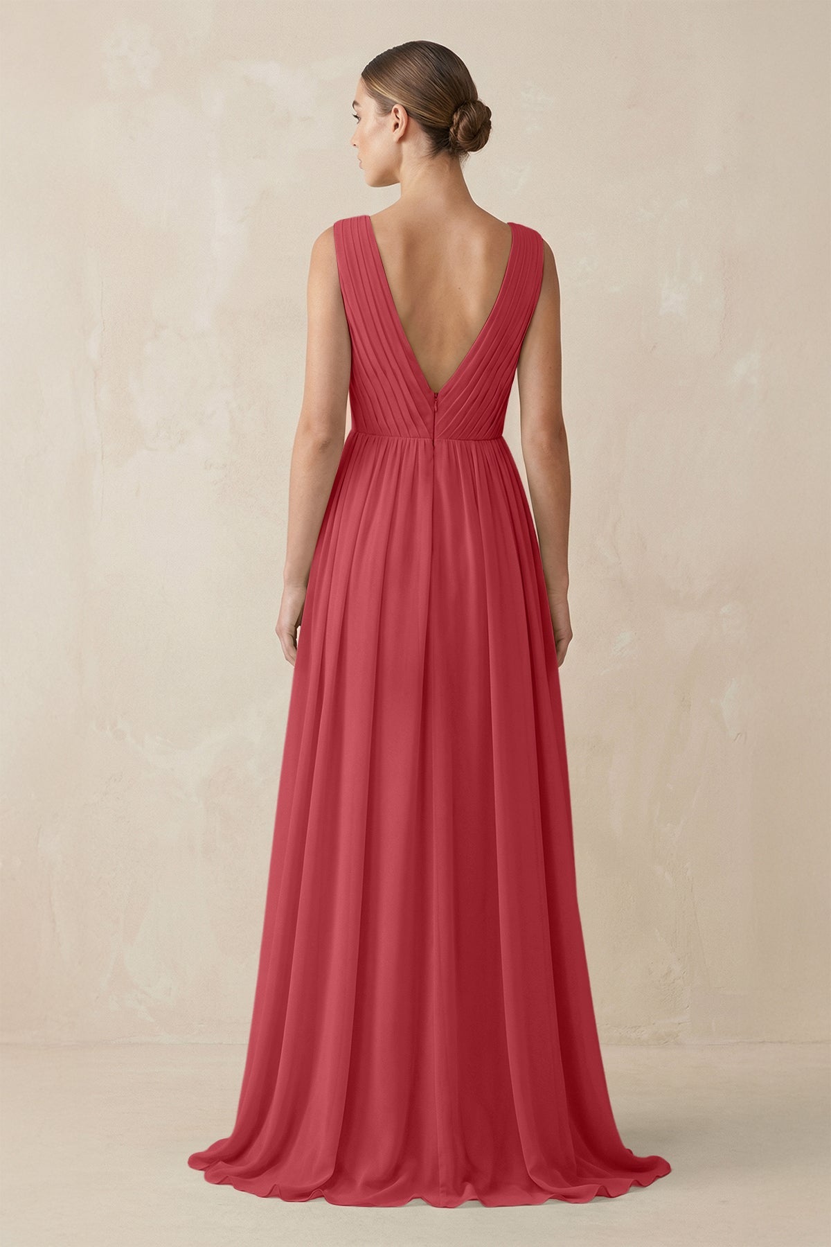 V-Neck Pleated A-Line Chiffon Bridesmaid Dress in Merlot
