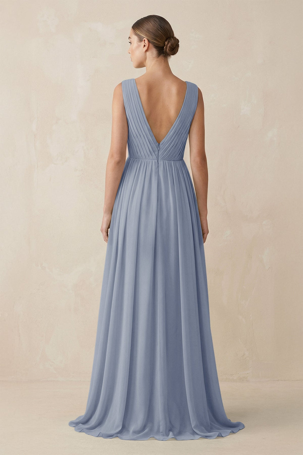 V-Neck Pleated A-Line Chiffon Bridesmaid Dress in Twilight