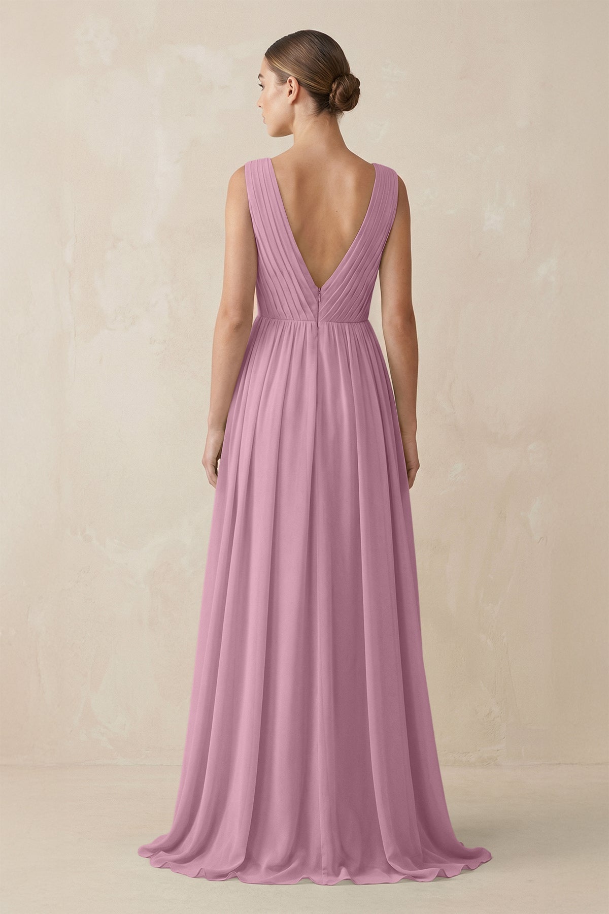 V-Neck Pleated A-Line Chiffon Bridesmaid Dress in Vintage Mauve