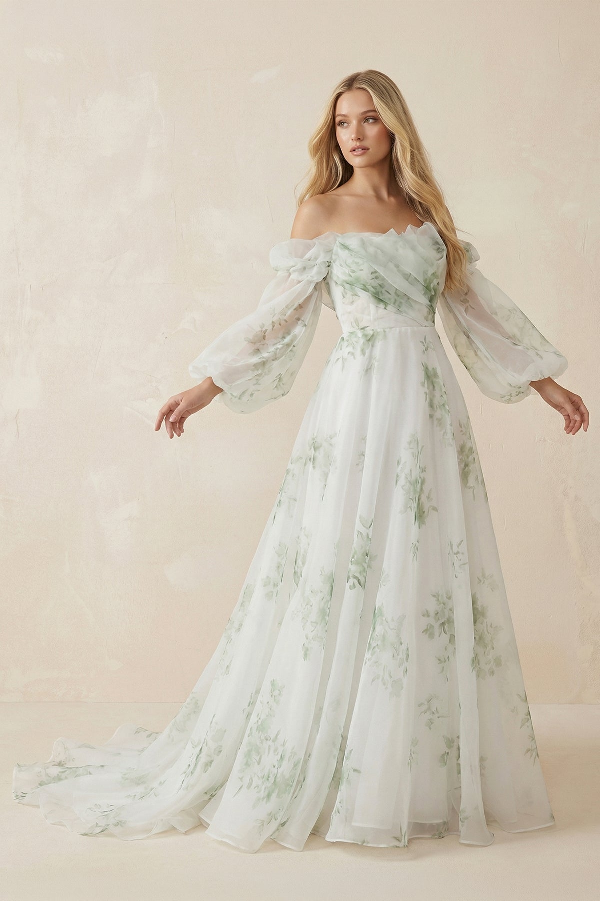 A-Line Floral Appliqued Majesty Bridal Wedding Dress with Ruffles