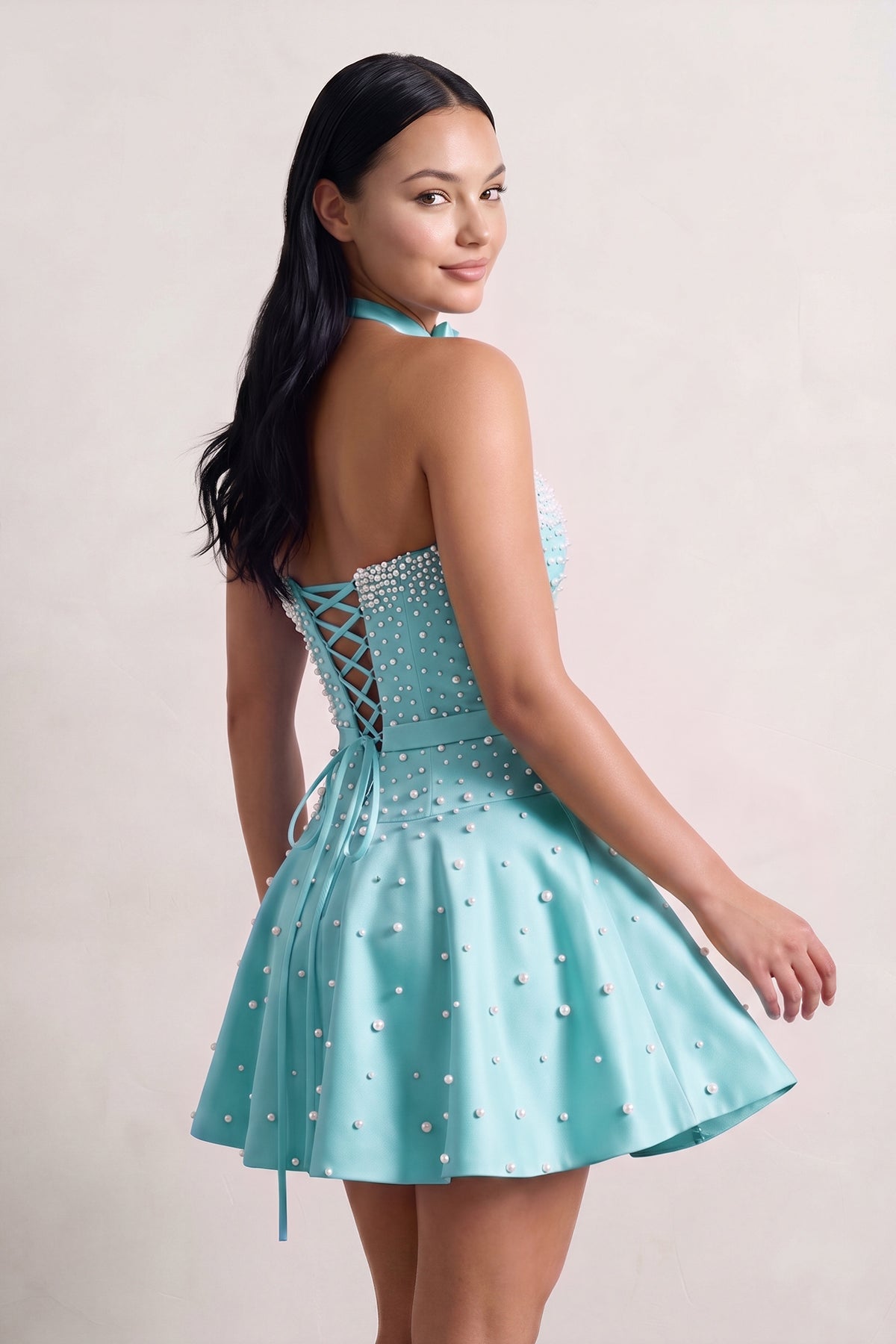 Hot Pink Strapless Pearl A-Line Satin Homecoming Dress With Bowknot
