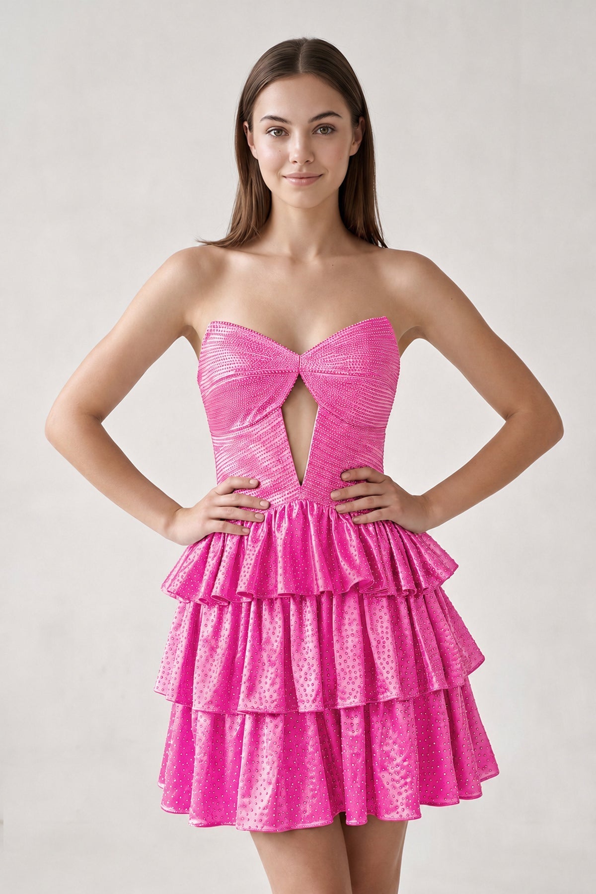 Orange Sweetheart A-Line Tiered Cut-Out Homecoming Dress With Beading