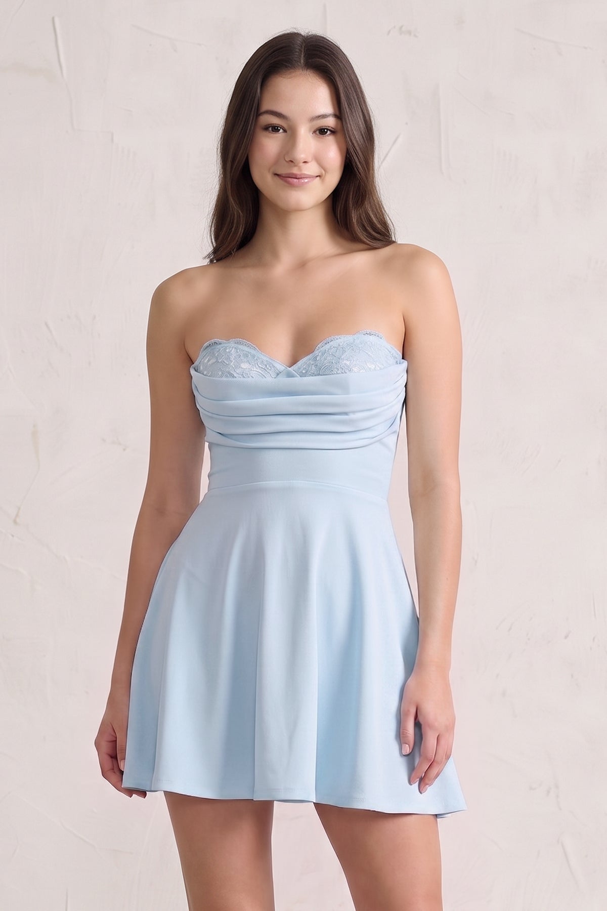Pink Lace Sweetheart A-Line Linen Short Homecoming Dress