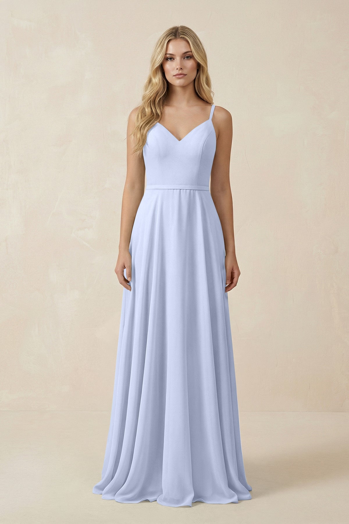 V-Neck A-Line Chiffon Bridesmaid Dress with Crisscross Back in Ice