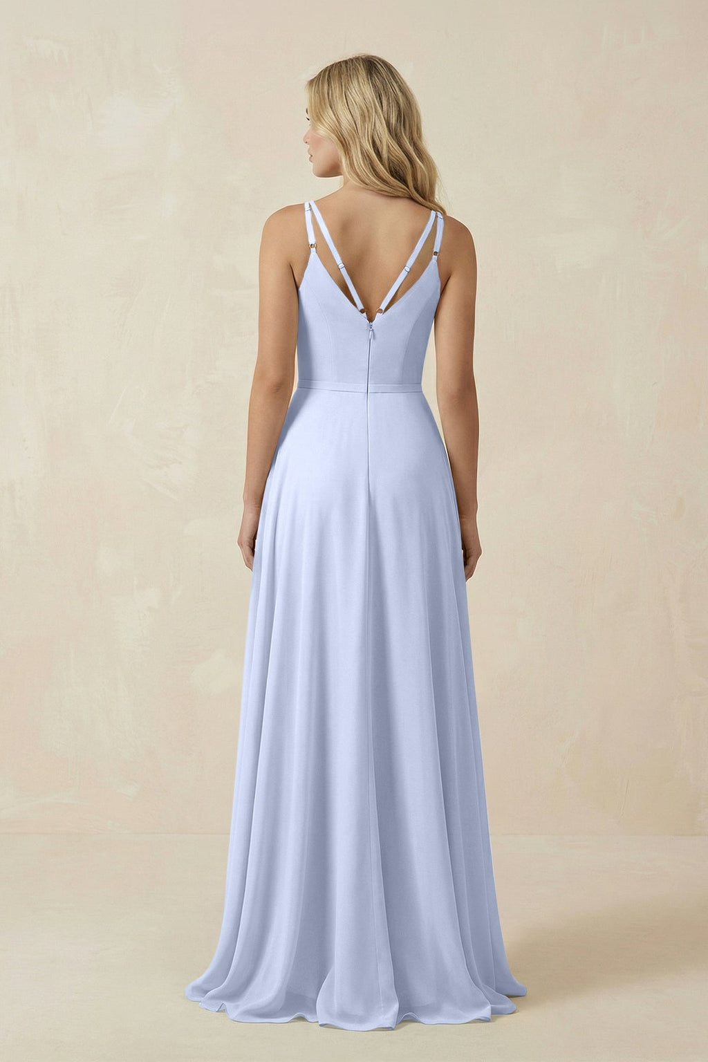 V-Neck A-Line Chiffon Bridesmaid Dress with Crisscross Back in Ice