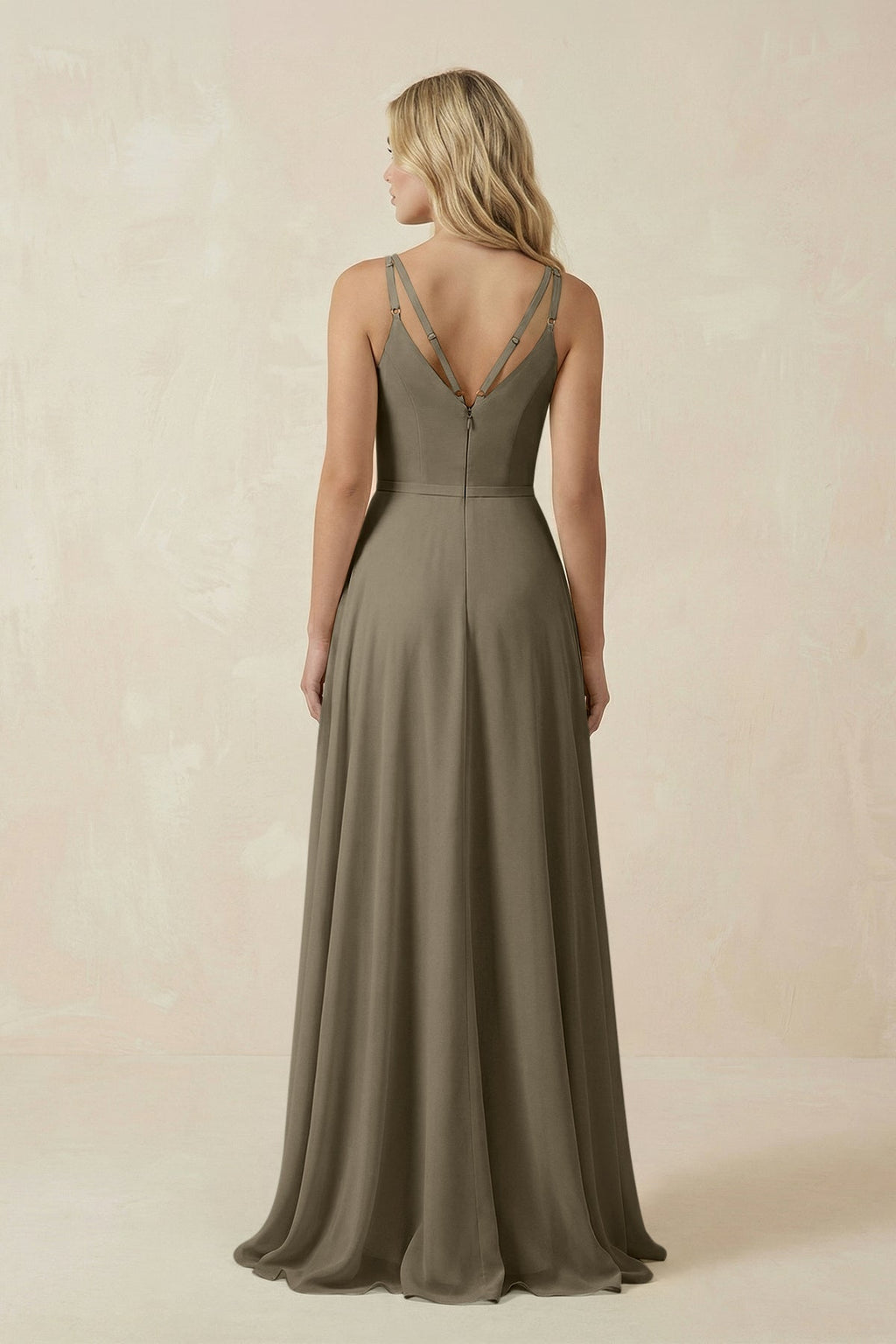 V-Neck A-Line Chiffon Bridesmaid Dress with Crisscross Back in Willow Green
