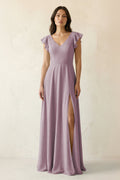 V-Neck Ruffled A-Line Chiffon Bridesmaid Dress in Dusk