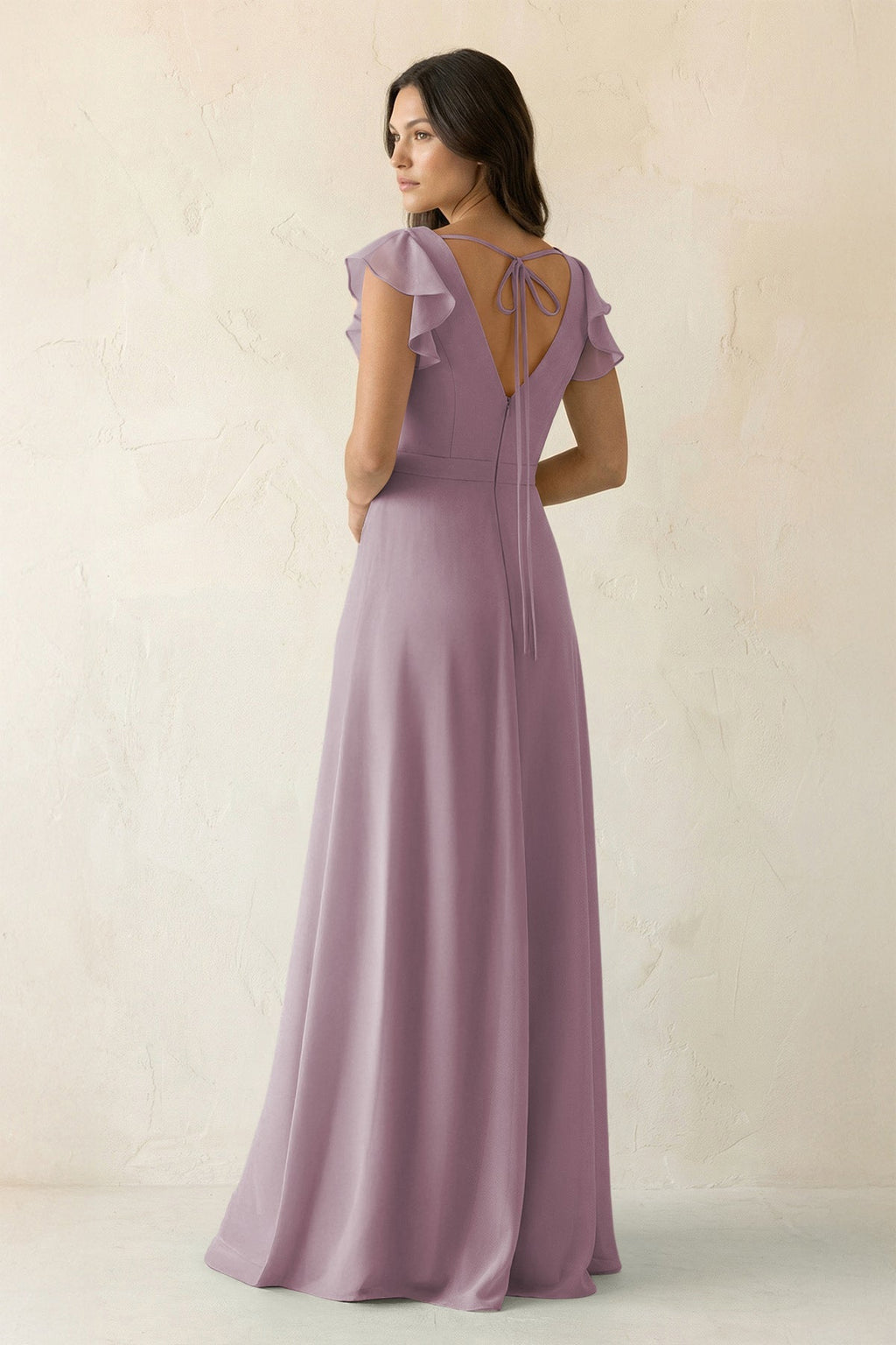 V-Neck Ruffled A-Line Chiffon Bridesmaid Dress in Dusk