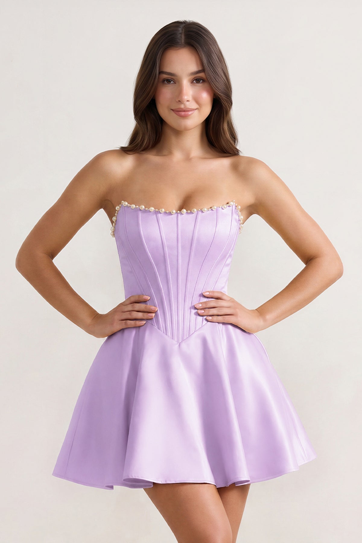 Yellow Strapless A-Line Satin Corset Homecoming Dress With Pearl